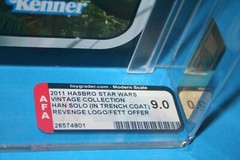 STAR WARS 2011 AFA GRADED MINT ON CARD TVC HAN SOLO TRENCH COAT FIGURE WEAPON