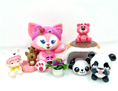 Kawaii Bear & Panda PVC Toy Figure Lot – LinaBell, Lotso, Tiny Friends w/ Plant