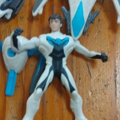 Action Figure Set w/ Vehicle & Accessories White Blue Black Gray Plastic Toy