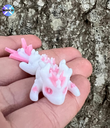 Mini Pink and White 3d Printed Lightning Dragon Articulated Flexi