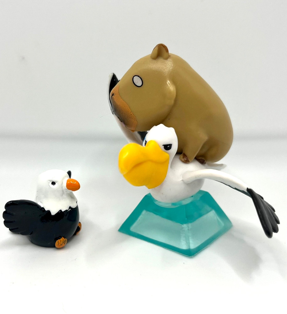 Capybara Figure Riding Seagull w/ Little Bald Eagle Bird Humorous Figure Set