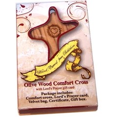 No Greater Love Olive Wood Cross Engraved with Crown of Thorns and Heart 3″