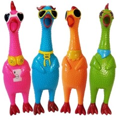 Set of 4 Unique Rubber Chicken Toys – Squeaky fun screaming 12.5″ – Fun Design