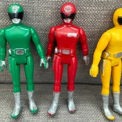 Vtg 1980 Popy Denshi Sentai Denziman Vinyl Plastic Figures Red, Yellow, Green