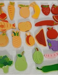 Wooden Pieces (24) Child’s Play Toddler Toys Food Fish Fruit Colorful Shapes