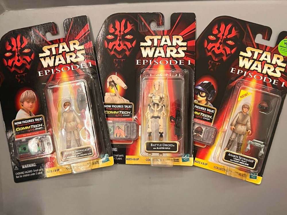 3PC Lot Hasbro Star Wars Episode 1 CommTech Collection 1 Action Figures SEALED