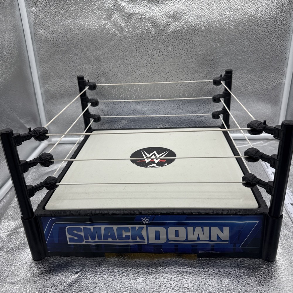 WWE Smack Down Wrestling Ring 11 X 11″ Spring Loaded Mat 2010 White Ropes