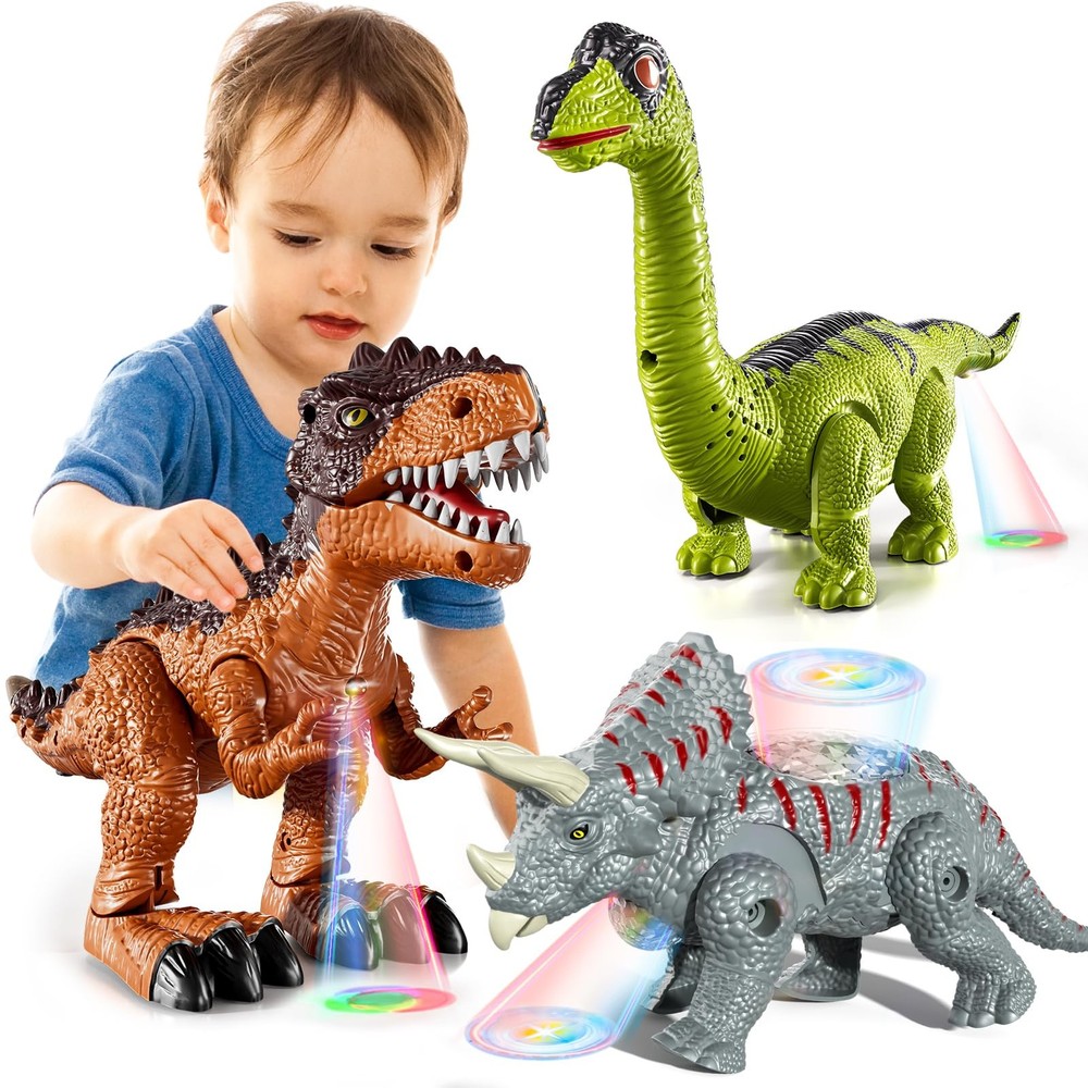 3 Pack Walking Dinosaur Toys for 3-5 5-7 Years Old, Simulated Tyrannosaurus B…