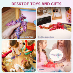 3 PCS 3D Printed Dragon with Wings, 3D Dragon 9″ Articulated Winged Dragon for H
