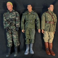 GI JOE 12″ Figures 7pc lot 1975 ATOMIC MAN & 1996 Solders – w/ Clothes & Accs.