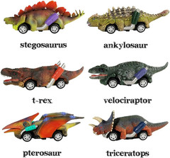 Dinosaur Toy Pull Back Cars, 6 Pack Dino Toys for Kids Ages 3 and Up