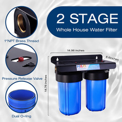 2-Stage Whole House Water Filtration System, GAC KDF 58 Filter and PP Cotton Fil