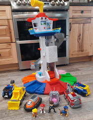 Paw Patrol My Size 33″ Lookout Tower Tested 4 Figures 6 Vehicles Works Clean