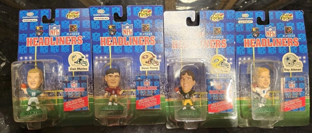 4 1996 NFL FOOTBALL HEADLINERS 9″ QB LOT AIKMAN YOUNG FARVE MARINO HOF