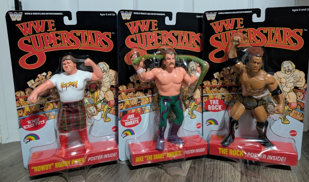 WWE SUPERSTARS LJN 2026 JAKE “THE SNAKE” BLACK CARD, The Rock, And Rowdy Piper