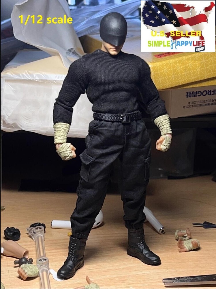 1/12 male black combat pants for 6″ figure SHF Nota Mezco MixMax PHICEN ❶USA❶