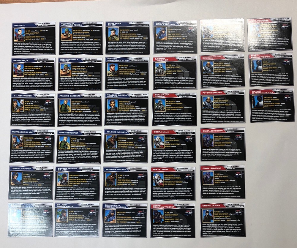 GI Joe 50th Anniversary Spanish Portuguese File Card Lot of 33
