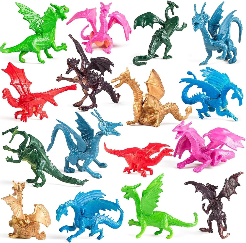 Mini Dragon Toy Figures – (Pack of 36) 2 Inch Plastic Rubbery Dragon Figurines i