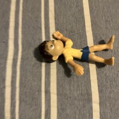 Plastic Human Action Figure Yellow Shirt Blue Shorts Brown/Beige Hair & Skin