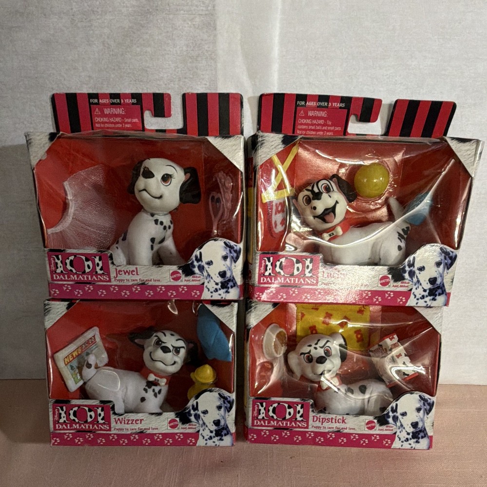 Mattel Disney 101 Dalmatians Dog Figure Set Jewel Lucky Wizzer Dipstick Boxed