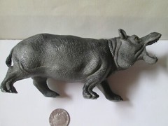 VINTAGE HARD PLASTIC RESIN Rhinoceros Rhino Gray African MOUTH OPEN Animal Toy