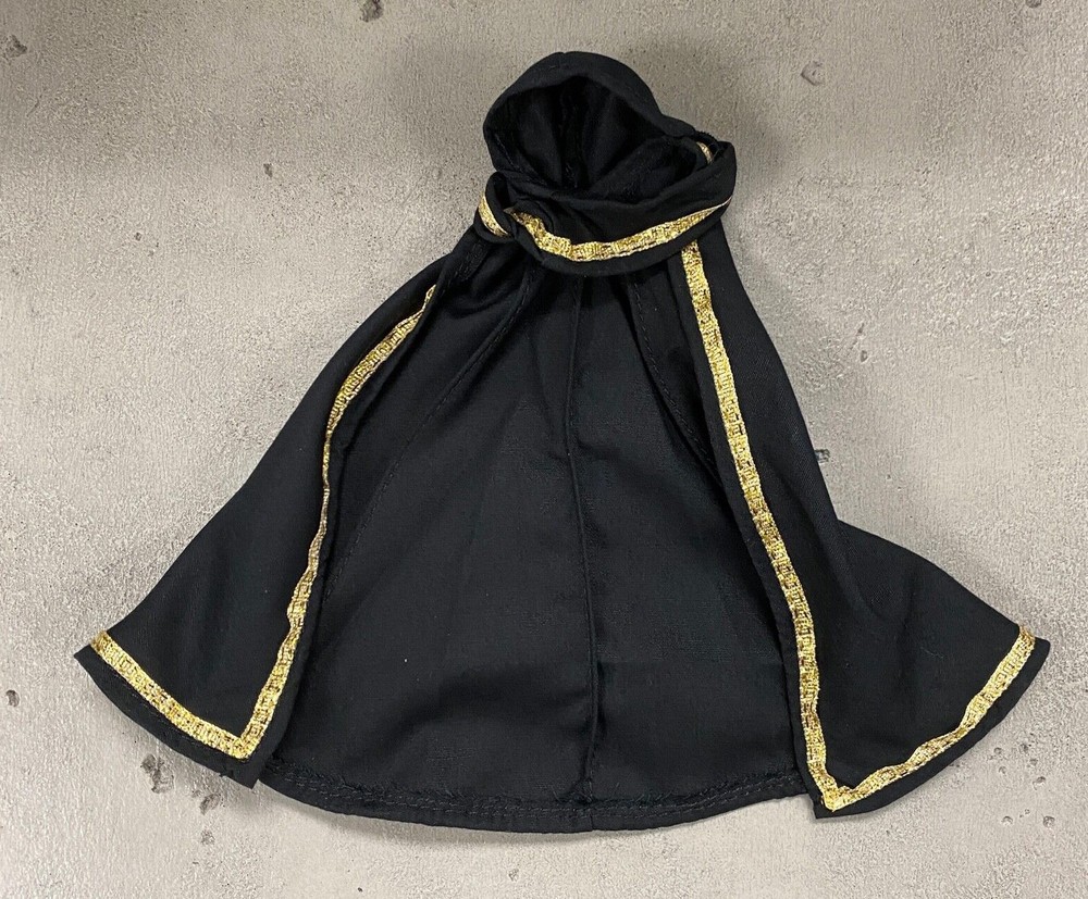 KC-C-BKAD: 1/12 Wired black Hooded cape with gold trim for McFarlane Black Adam
