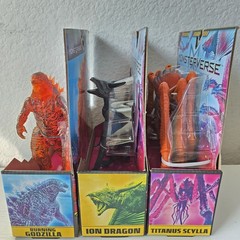 Playmates Toys Monsterverse Ion Dragon, Burning Godzilla, Titanus Scylla