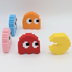 Pac-Man Ghost Figures Set of 5 3D Printed Retro Game Shelf Desk Room Decor NEW