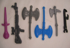 TMNT Raph dagger, Rocksteady gun, MOTU battle axes, transformer ratchet weapons