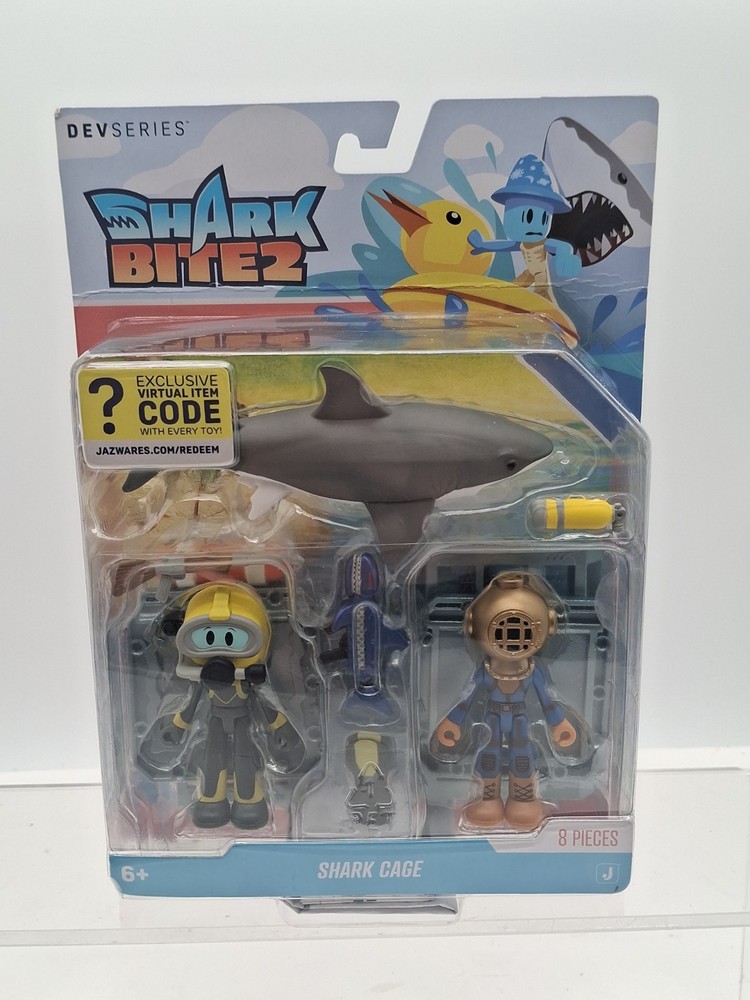 DEVseries Shark Bite 2 Shark Cage Figure Set 8 Pieces w/ Virtual Code