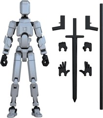 Robot Action Figure Lucky 13 Nova Titan Articulated 3D Printed Silver Model Gift