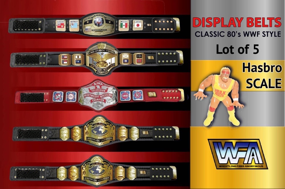 NWA Lot Of 5 Custom Hand Made Hasbro Scale Wrestling Belts Mid Atlantic Title