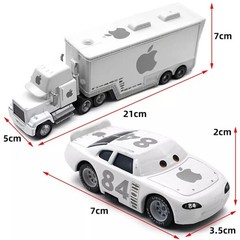 2Pcs Disney Pixar Cars No.84 White Apple Hauler Truck 1:55 Diecast Toys Set Gift
