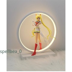 Sailor Moon PVC Figure Statue + Round LED Light Up Stand Night Lamp Xmas Gift BN