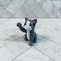 Gray Barbie Doll Size Pet Japanese Beckoning Tabby Lucky Cat Toy Figure
