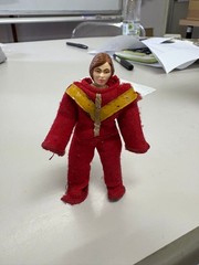 Red Ranger Doll with Motorcycle, Worn and Dirty, Unsure of Identity