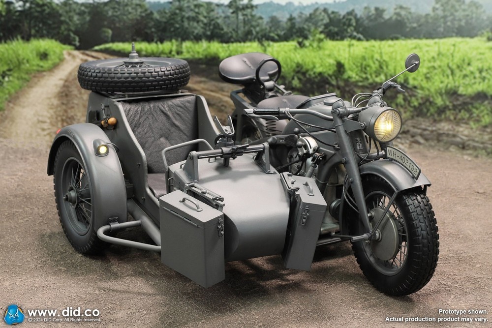 1/6 Scale German WWII, KS 750 Motorcycle With Sidecar, Grey, Metal, DID