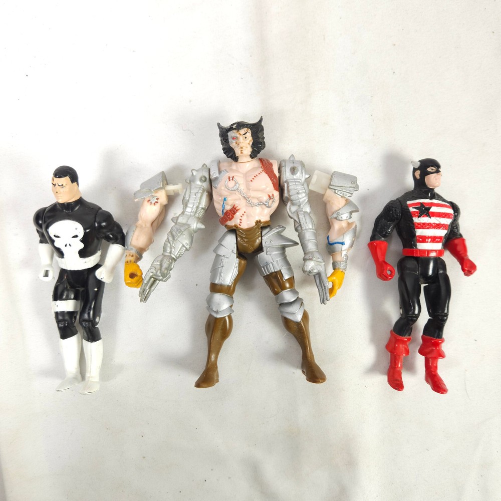 Vintage 90s Mavel ToyBiz Toy Lot Robot Wolverine – Captain America – Punisher