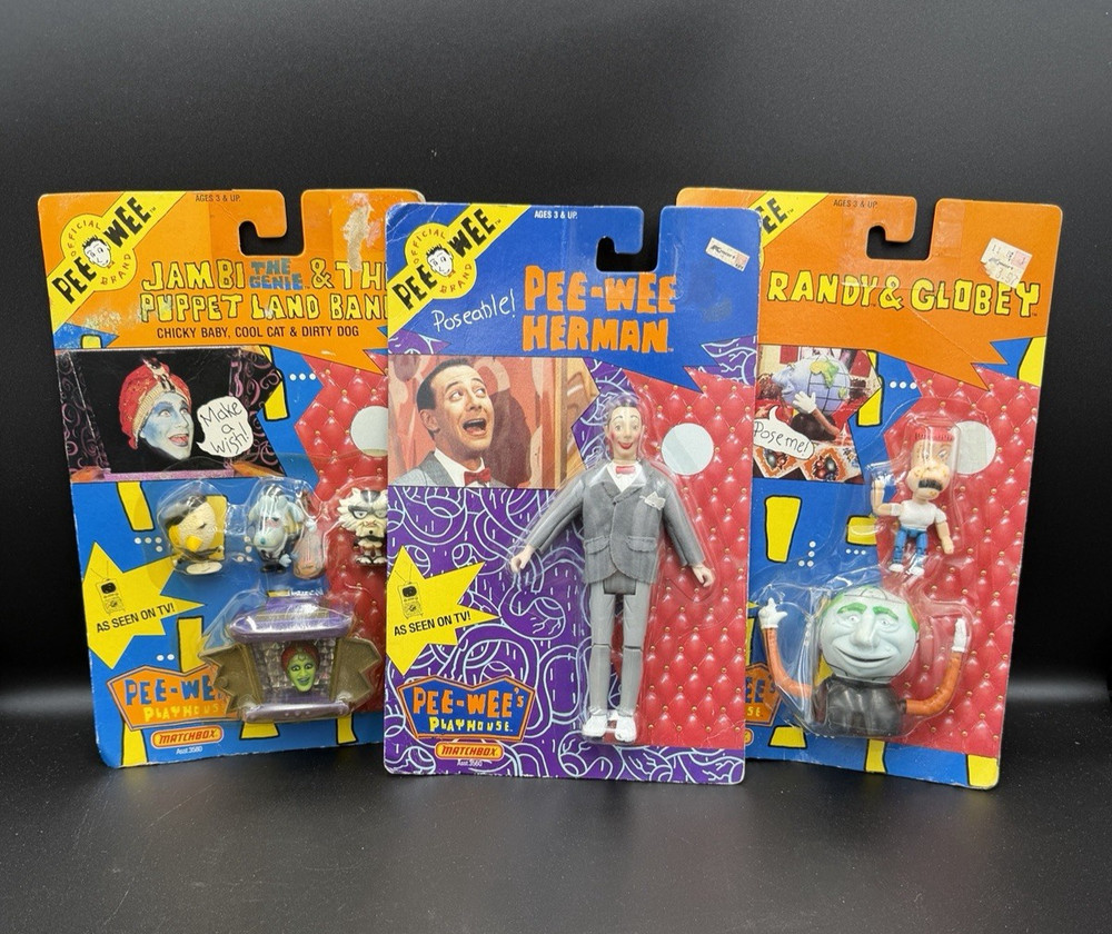 LOT OF 3 Pee-Wee’s Playhouse Matchbox 1988 Action Figures Jambi Puppet Band