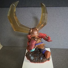 Bull Warrior Plastic Figurine w/ Large Gold Horned Helmet, Brown Red Blue
