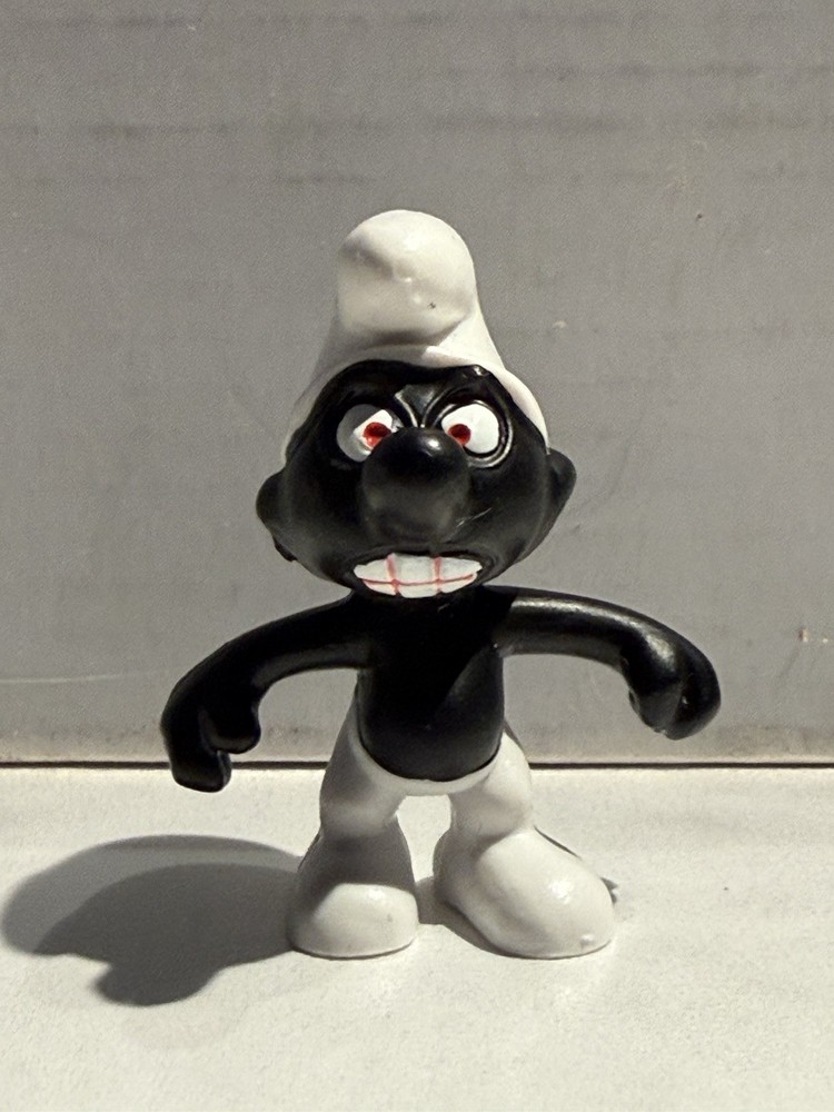 Vintage Rare Angry Black Smurf Red Eyes & Teeth Peyo Schleich Portugal Peyo Mint