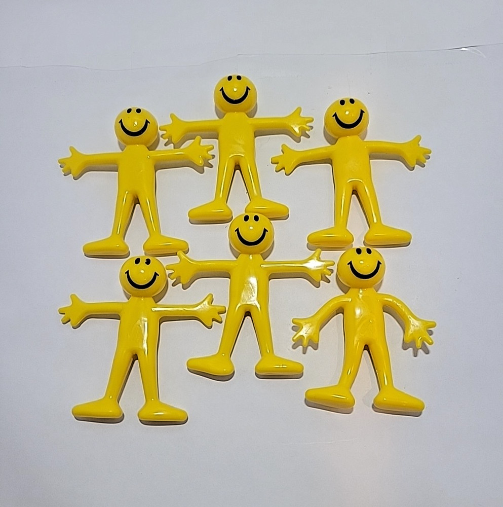 Lot of 6 Have a Nice Day Smile Yellow Stick Guys | 2.5 Inches Tall Each