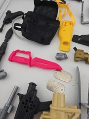 GI Joe Weapons Lot of 34 Pieces Guns Rocket Launchers Knives Holsters Backpack