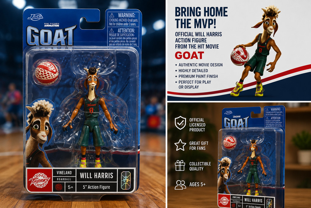 NEW, GOAT The Movie WILL HARRIS (GREEN JERSEY) 5″ Action Figure w/ Roarball