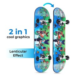 Minecraft 31″ Lenticular Complete Skateboard, Battle Scene, Kids Ages 6+, Green