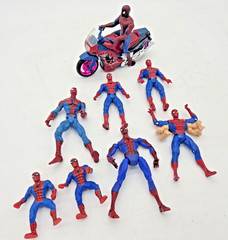 Spider-Man ’95, 02, 06 Lot Of 8 Hasbro Action Figures Plus Motorcycle VTG Spidey