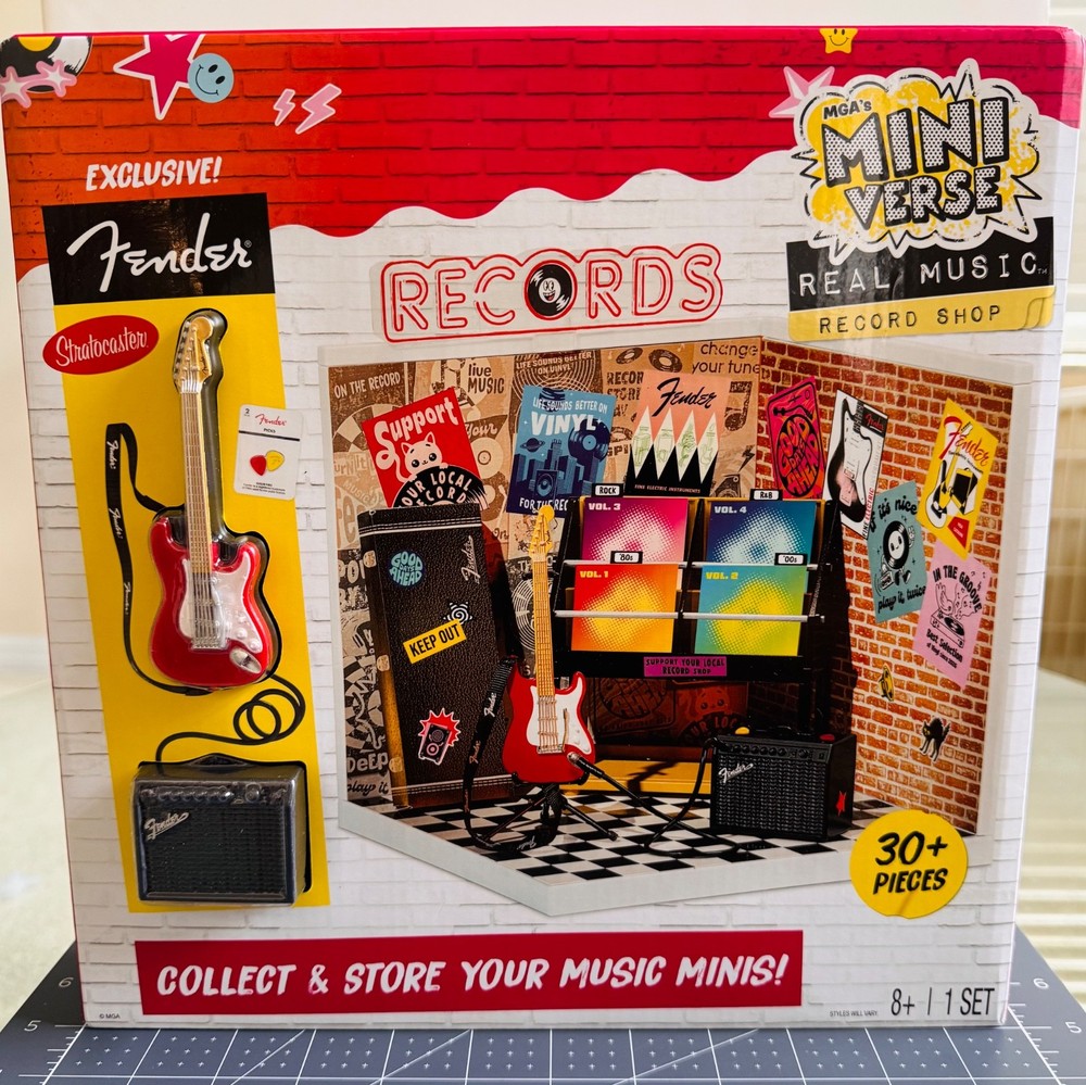 MGA Miniverse Real Music Record Shop Set With Fender Guitar Collectible Display