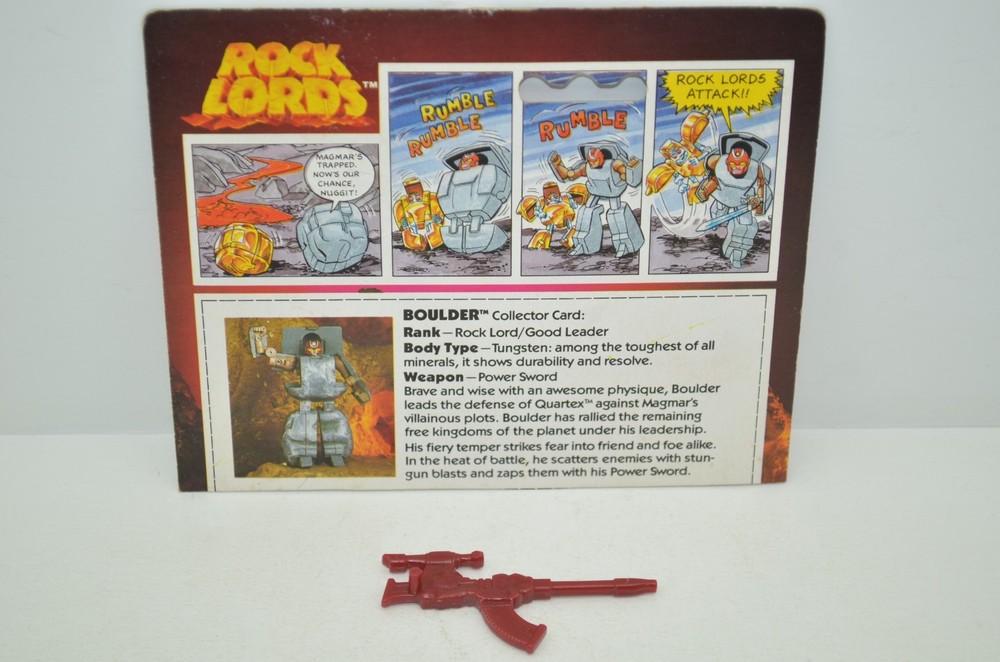 1986 Tonka Rock Lords Boulder Gun Power Sword Red Weapon Accessory Figure Card