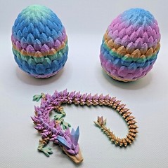 Rainbow Crystal Articulated Dragon with Egg, 9-24 inches, 3D Print, Custom Color