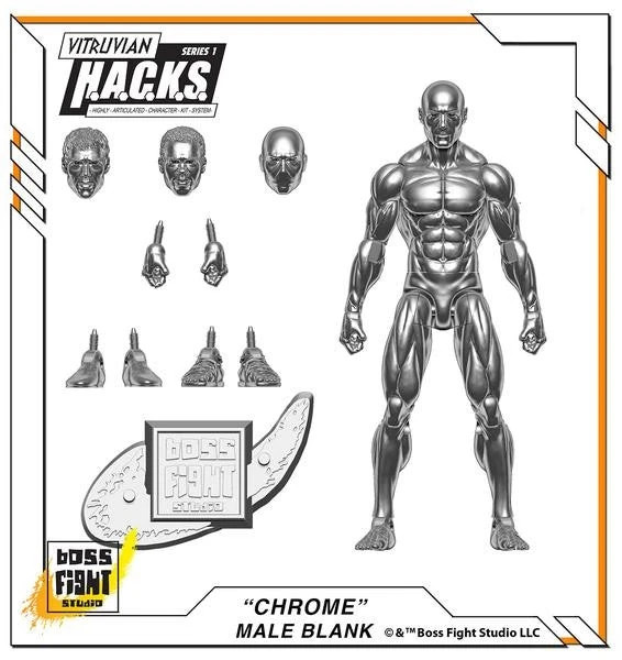 Chrome Vitruvian HACKS Blank Male Action Figure 3 3/4″ Boss Fight